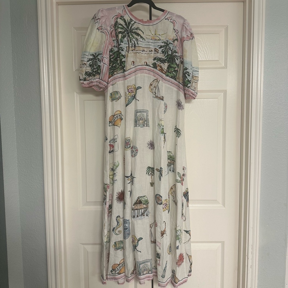 ALEMAIS Sunset Linen Midi Dress Size 10